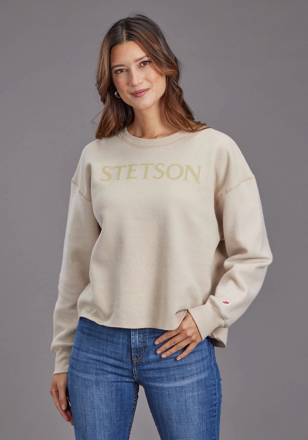 Light Warmth Stetson Womens Midi Length Beige Cotton Blend Pullover Sweater