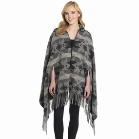 Cripple Creek Womens Navajo Open Front Hooded Mountain Mist Polyester Poncho Sophisticated Knit