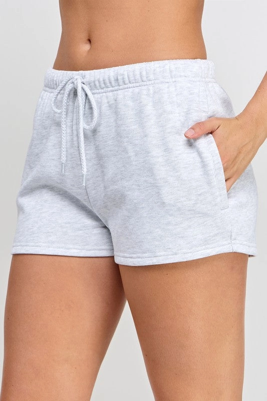 Mindy Basic Fleece Shorts With Side Pockets Relaxed Waist Breathable Stretch