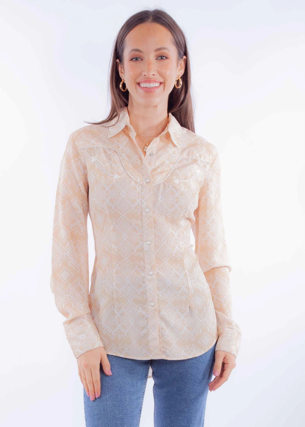 Polished Look Breathable fabric Scully Womens Western Geometric Vanilla 100% Cotton L/S Shirt