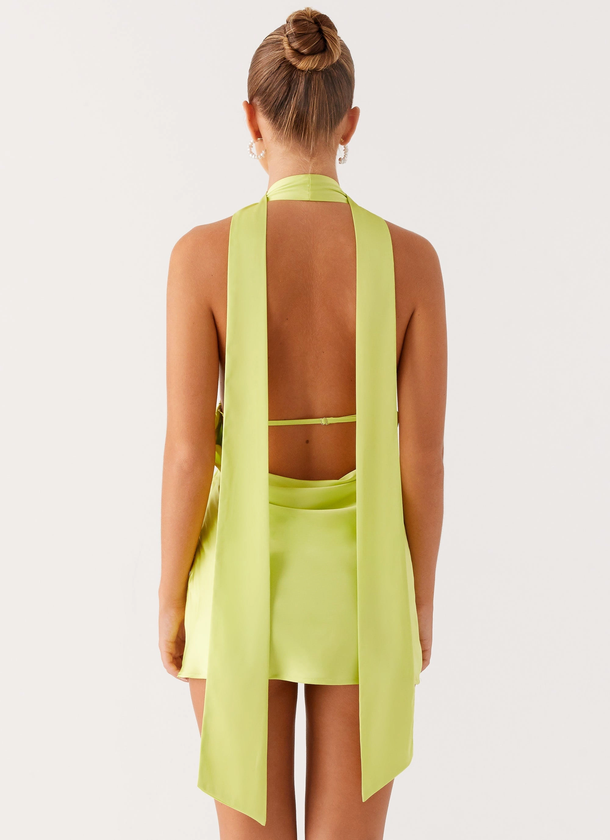 Alicia Satin Halter Mini Dress - Sunny Lime All Fit Style Happy Soul