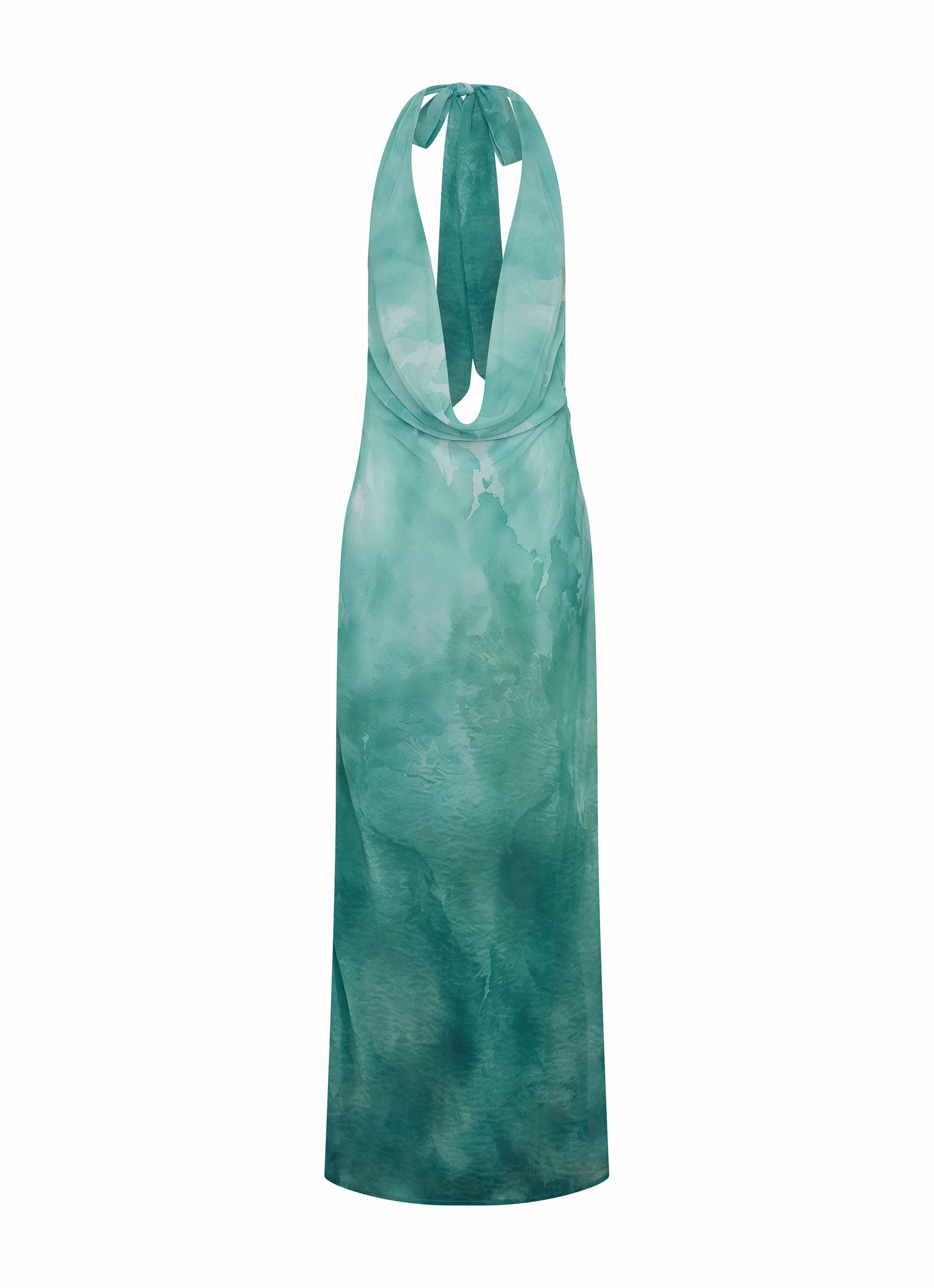 Petite friendly Bishop-Sleeve Nerissa Cowl Neck Maxi Dress - Green Tie Dye