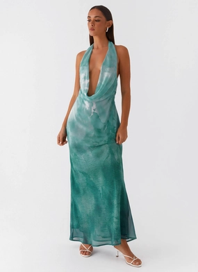 Inclusive Fit Smart Design Nerissa Cowl Neck Maxi Dress - Green Tie Dye