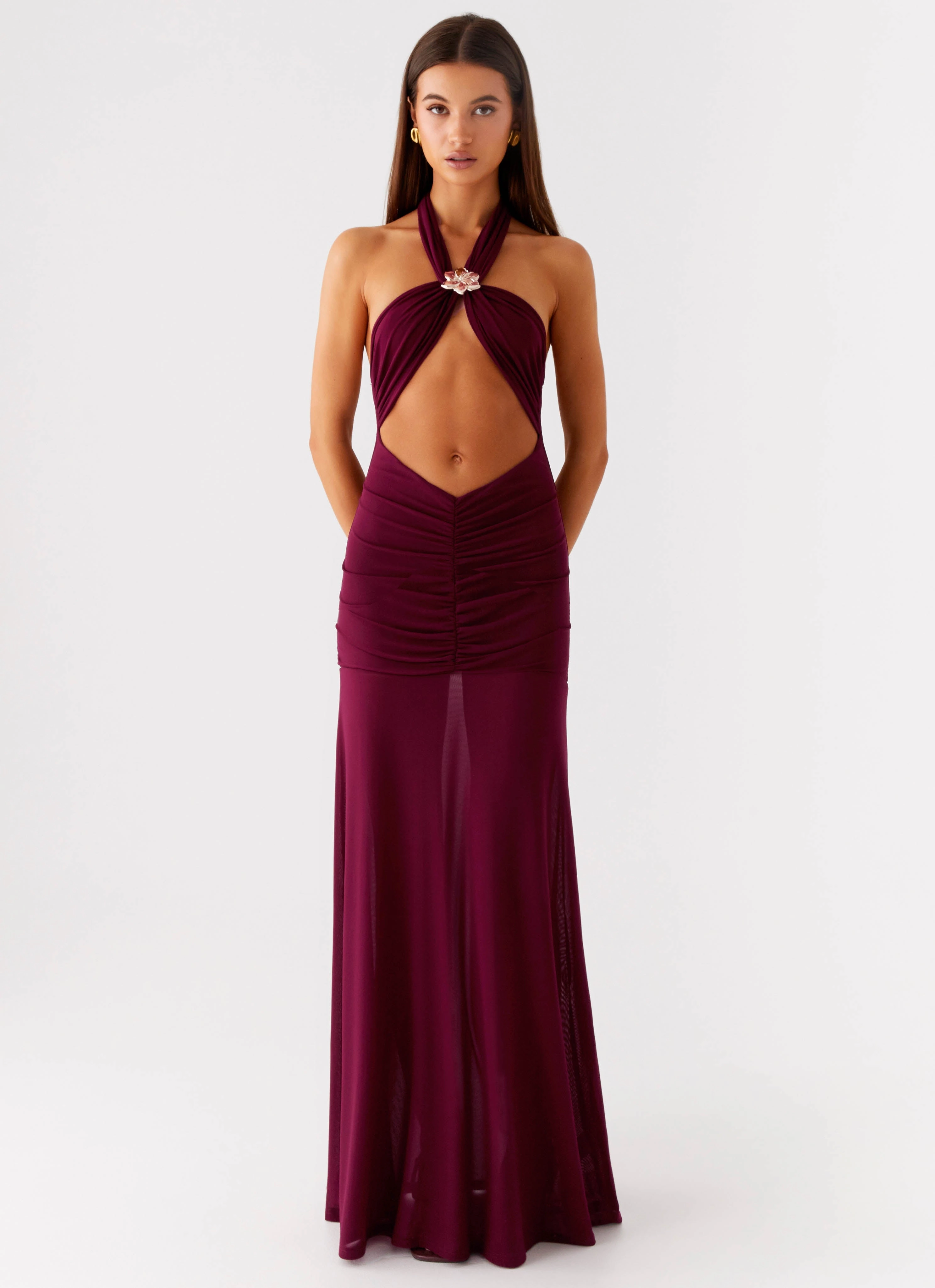 Minimal Detail Neutral Aesthetic Deltina Maxi Dress - Boysenberry