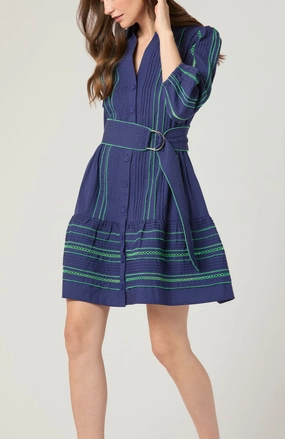 Towns Dress in Navy/Green Urban Energy Cotton Skin