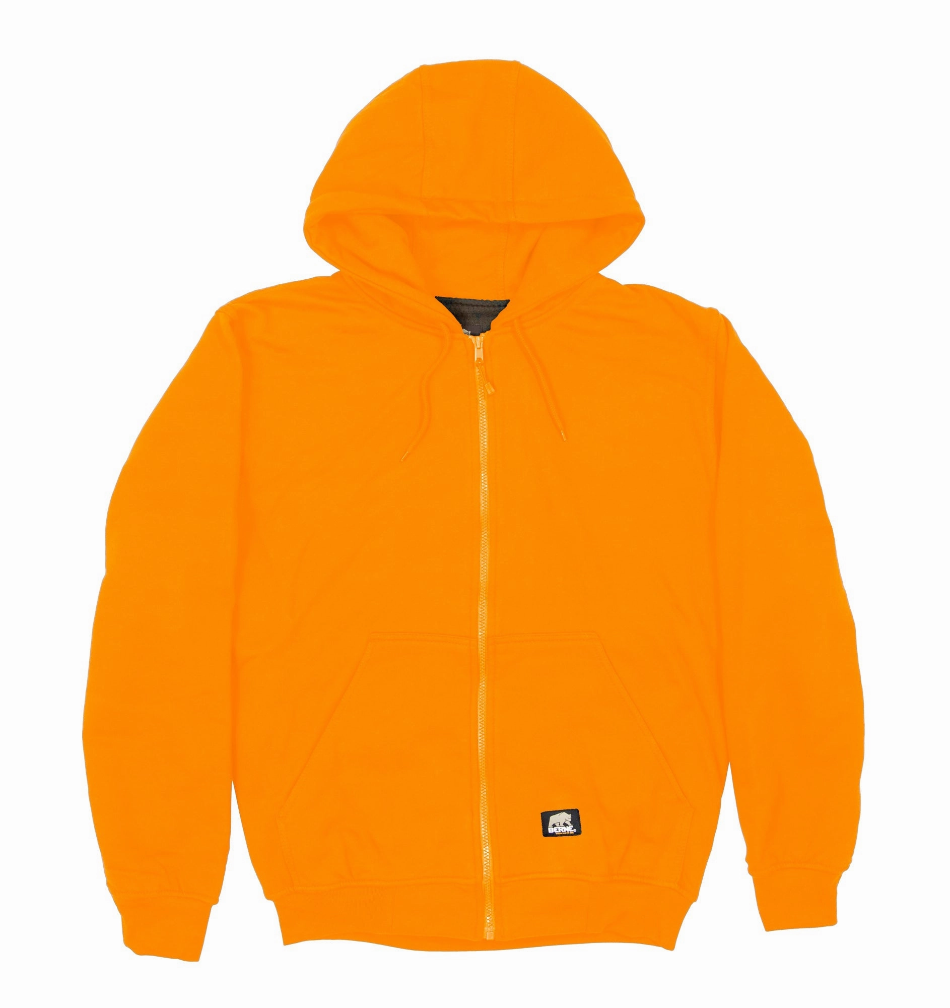 Roll-Up Sleeve Compact Fold Design Berne Mens Orange Fleece Hooded Sweatshirt