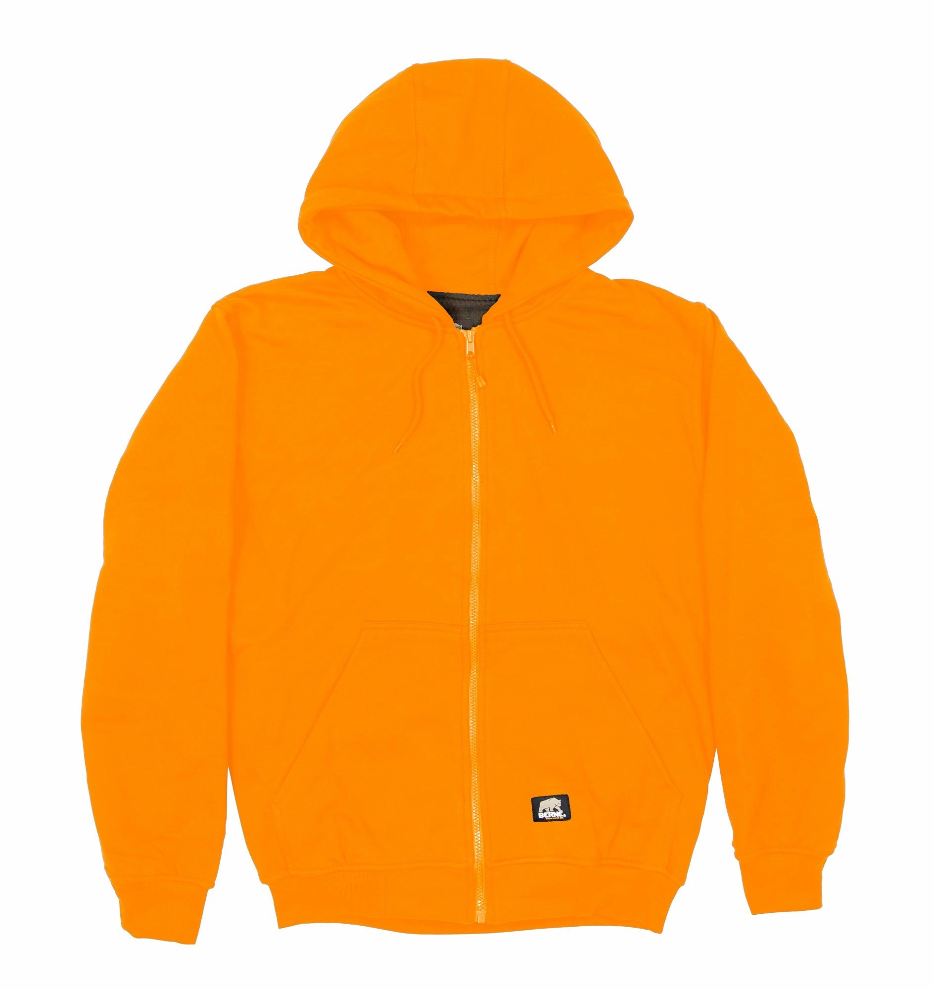 Berne Mens Orange Fleece Hooded Sweatshirt High Neck