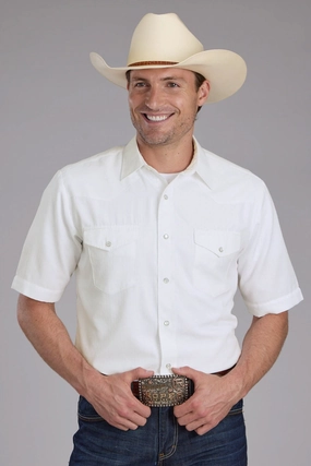 Budget Friendly Ventilated Back Roper Mens 2401A Tone on Tone White Poly/Cotton S/S Shirt