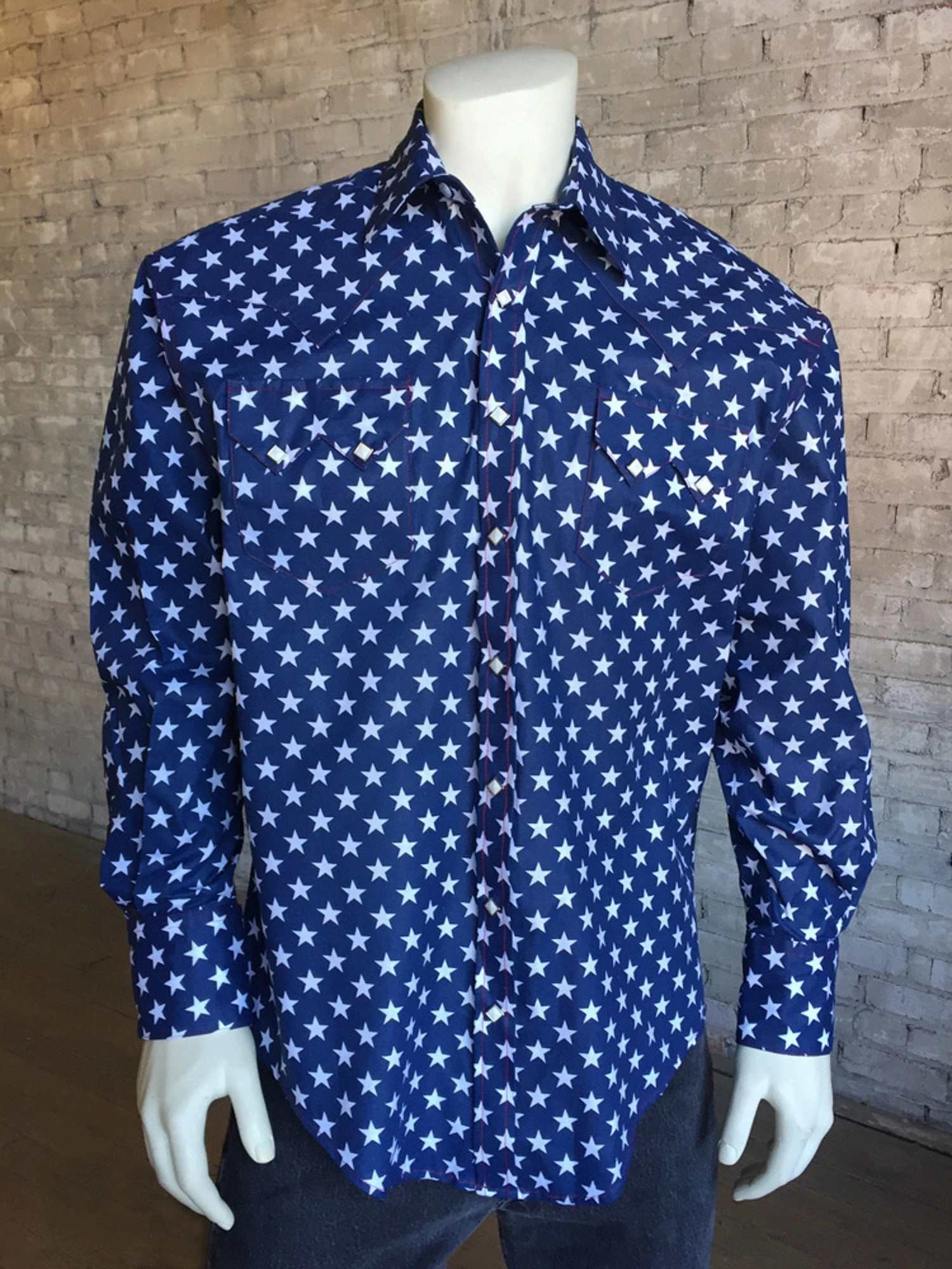Fast Drying Winter Retreat Rockmount Mens Blue/White Cotton Blend Stars Print Western L/S Shirt XXL