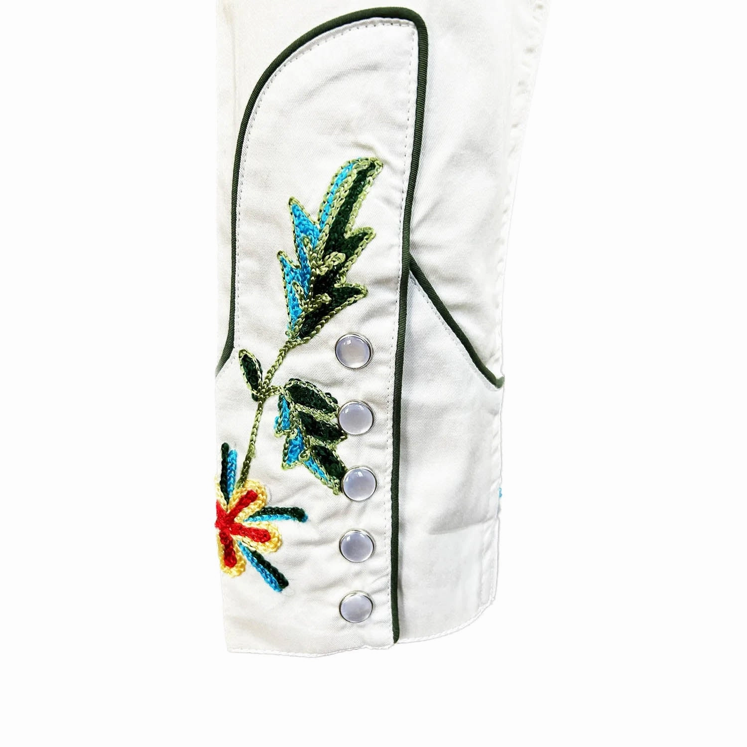 Picnic Outfit Waffle Weave Rockmount Womens Floral Embroidered Western Ivory 100% Cotton L/S Shirt