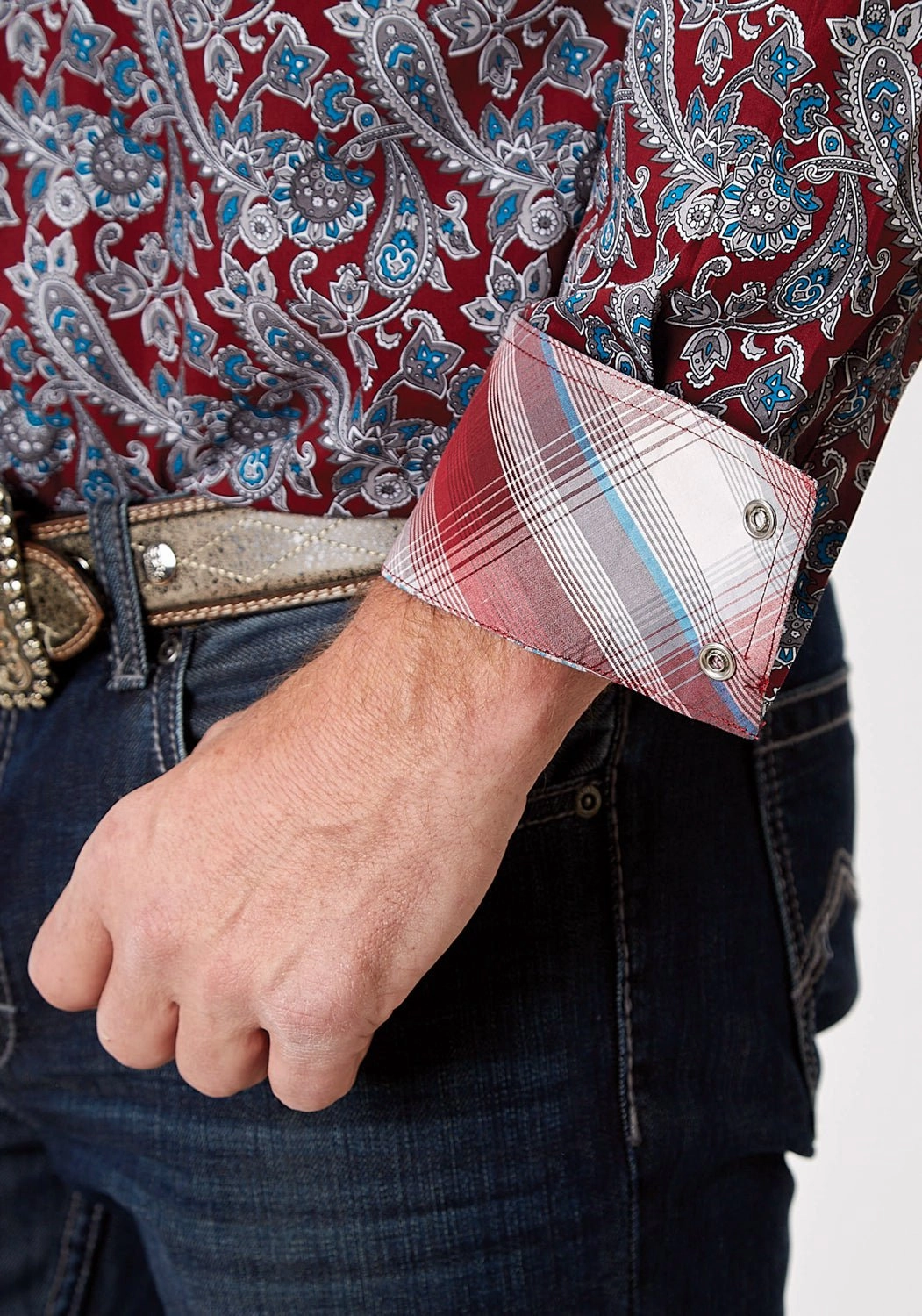 Roper Mens River Paisley Red 100% Cotton L/S Shirt Abstract print