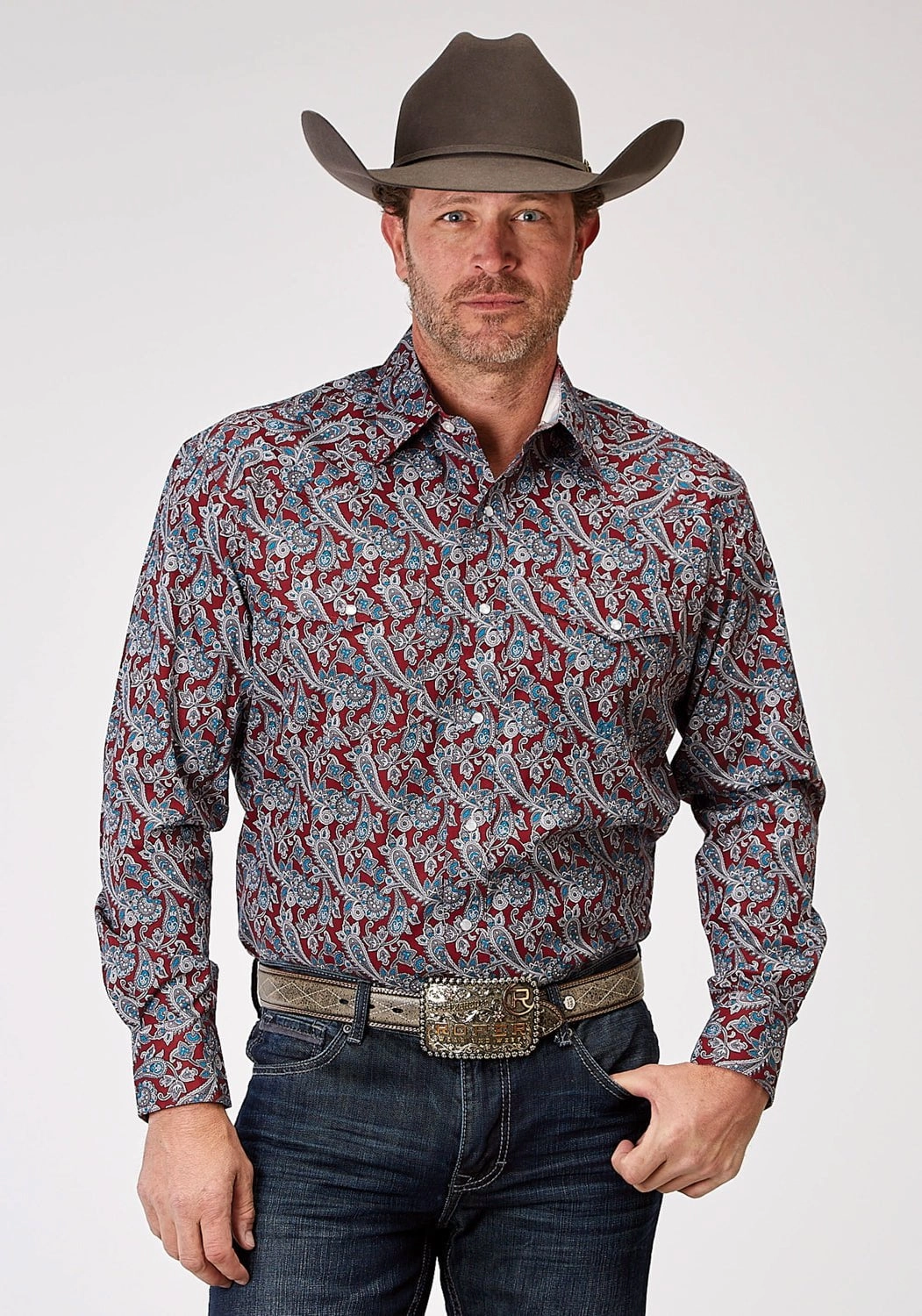 Roper Mens River Paisley Red 100% Cotton L/S Shirt Travel-friendly Networking Session