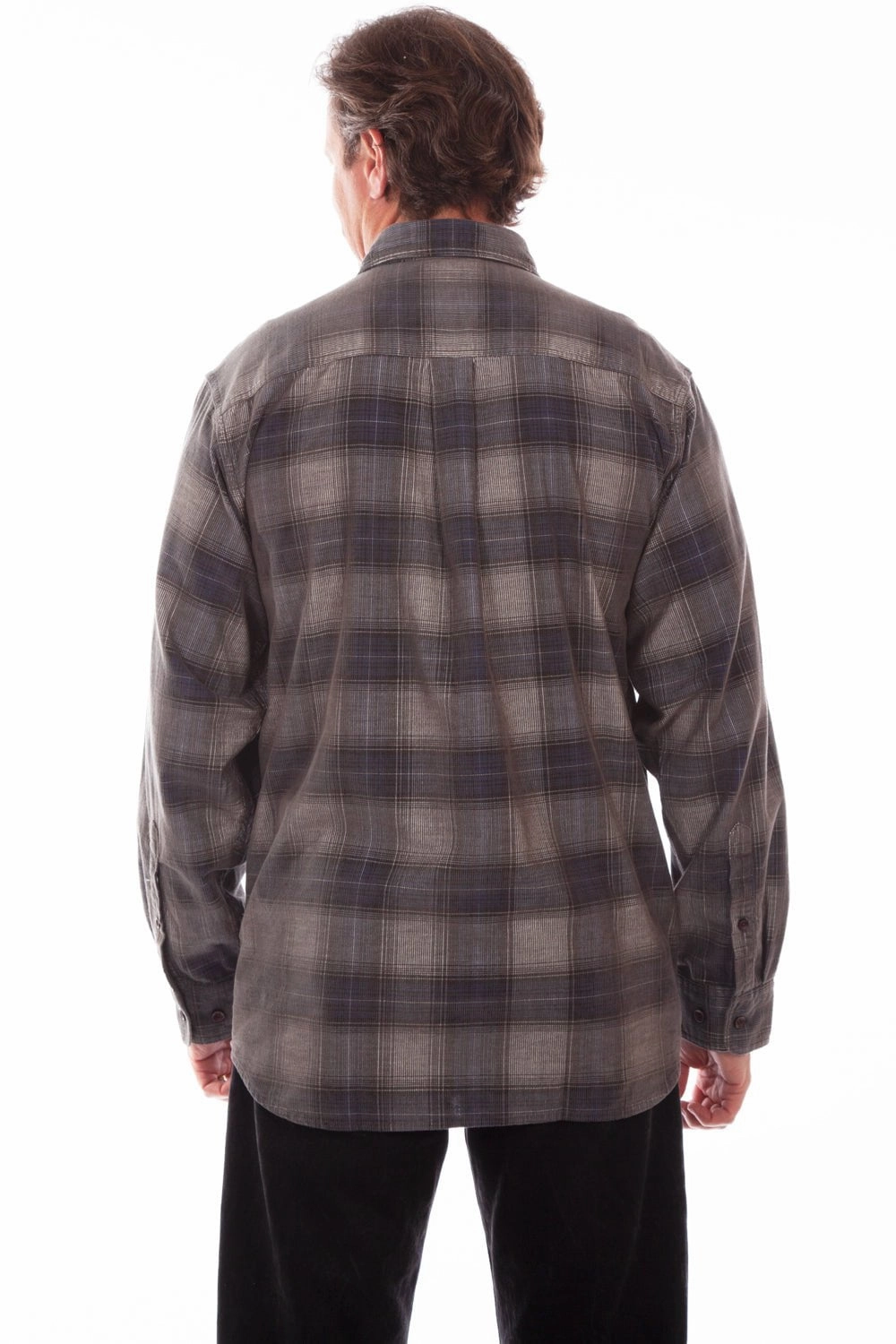 Scully Mens Charcoal/Navy 100% Cotton Corduroy Plaid L/S Shirt Travel Friendly