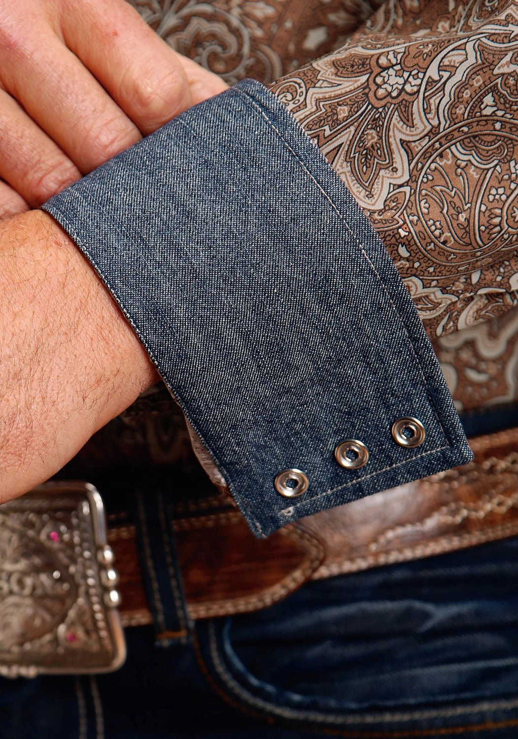 Stetson Mens Leather Paisley Brown 100% Cotton L/S Shirt Gift Idea Sustainable Weave