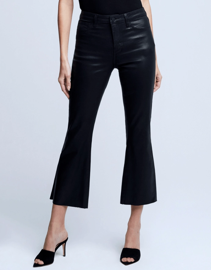 L'AGENCE Kendra High Rise Cropped Coated Jeans In Noir Coated Breathable fabric technology Streetwear Fan Family Style