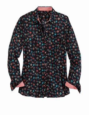 Tin Haul Womens Floral Aztec Print Black 100% Cotton L/S Shirt Embroidered Logo High-Quality Material