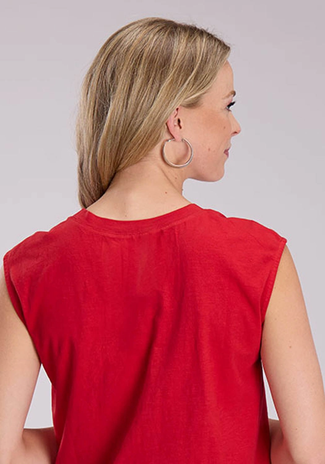 Eye-Catching Pattern Roper Womens Drop Shoulder Top Red 100% Cotton S/L Tunic