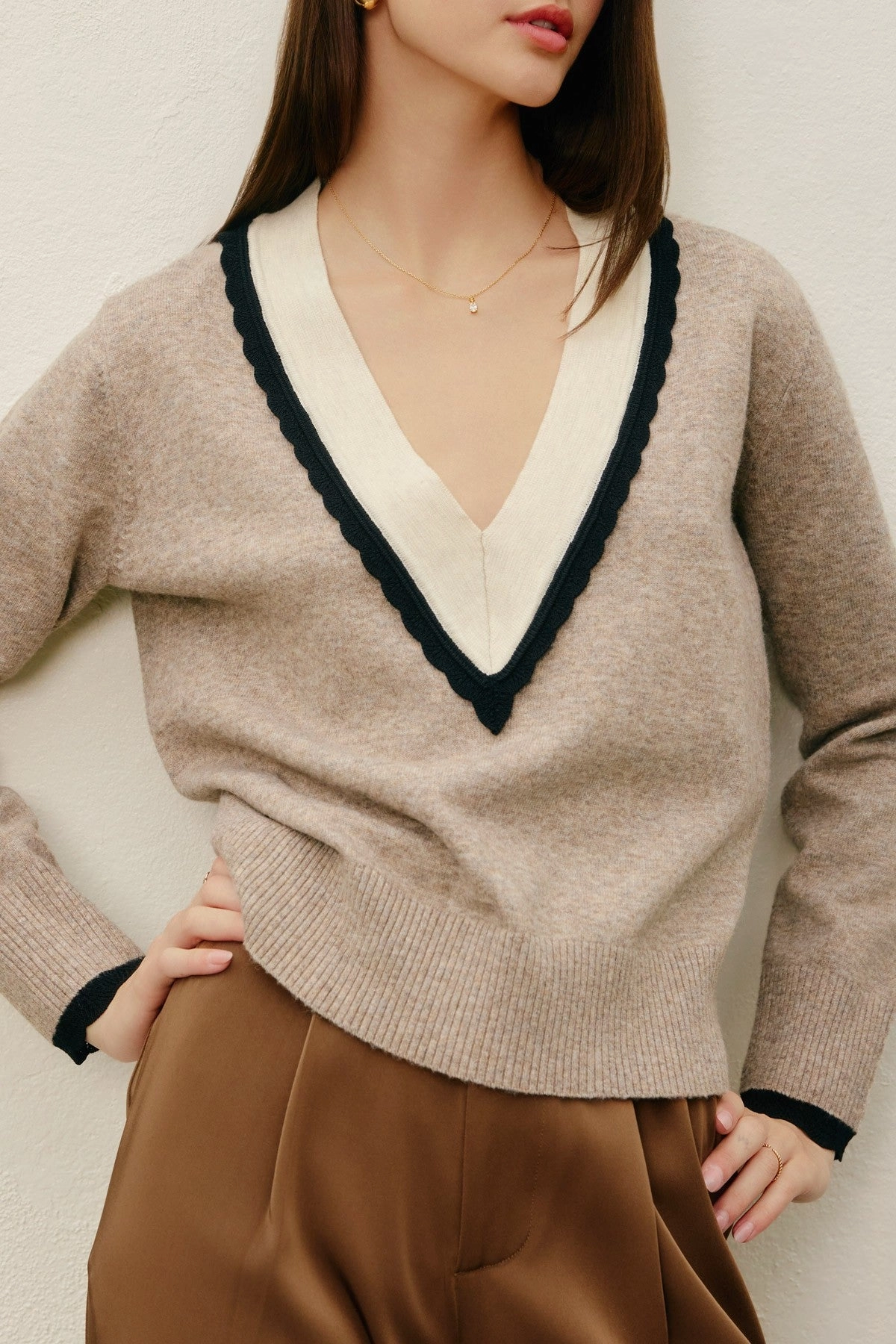 Varsity V Neck Sweater Eco Friendly Material