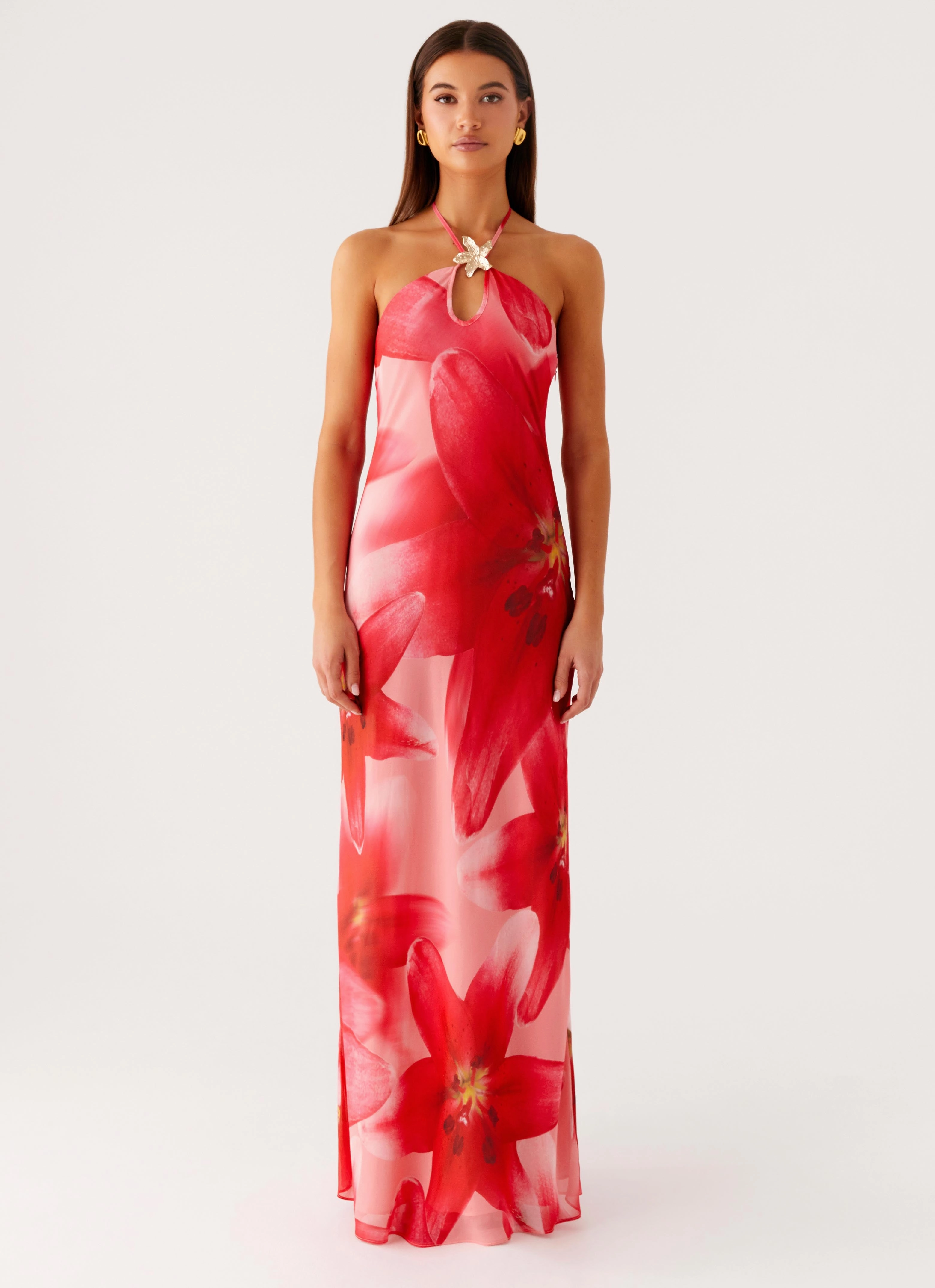 Vatiana Chiffon Maxi Dress - Peach Watermelon Flower Chill Base Classic Layer