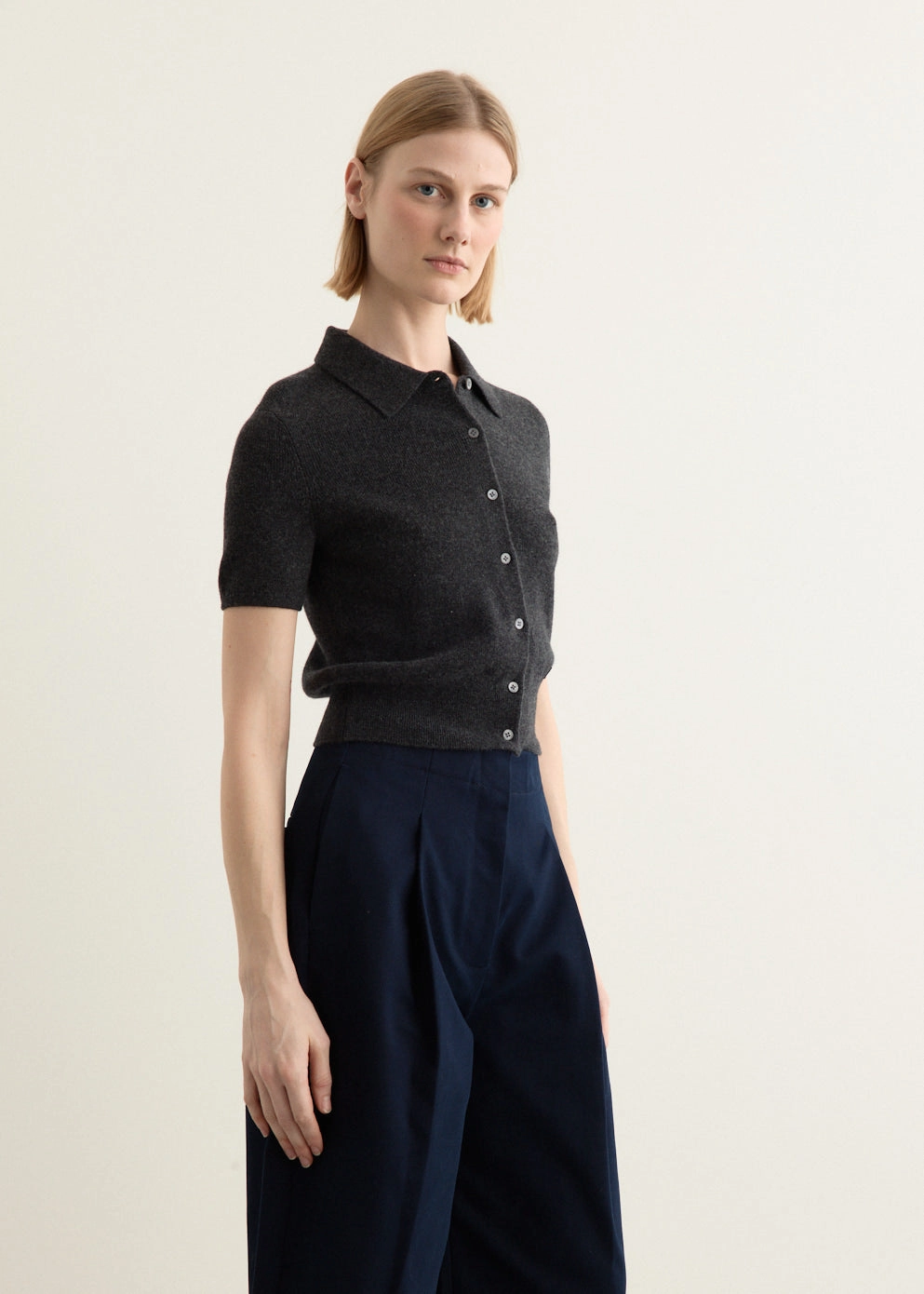 Smart Pick Short Sleeve Polo Cardigan With Embroidered Logo