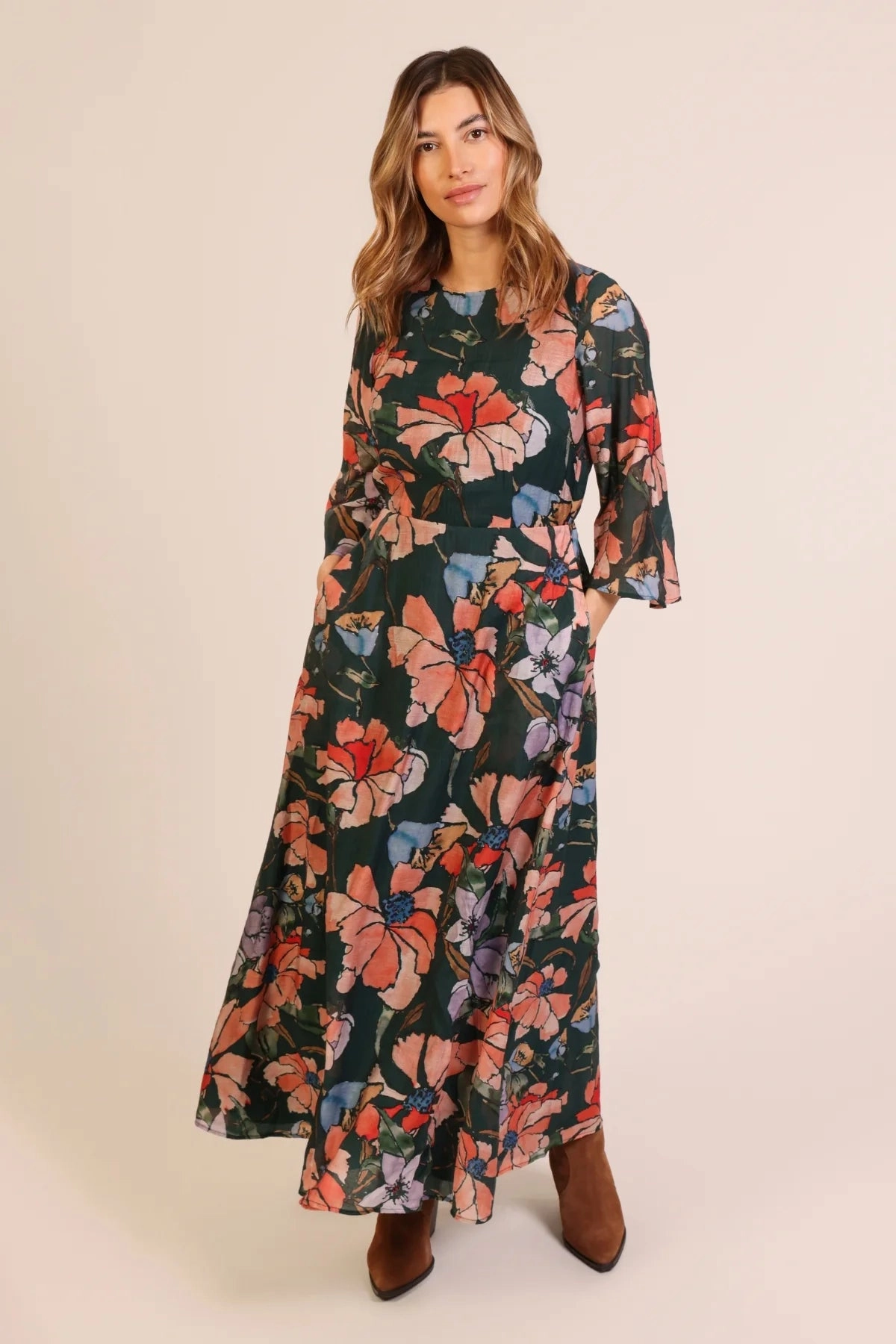 Sleek Layer Flared-Hem Slow Motion Millie Dress in Green