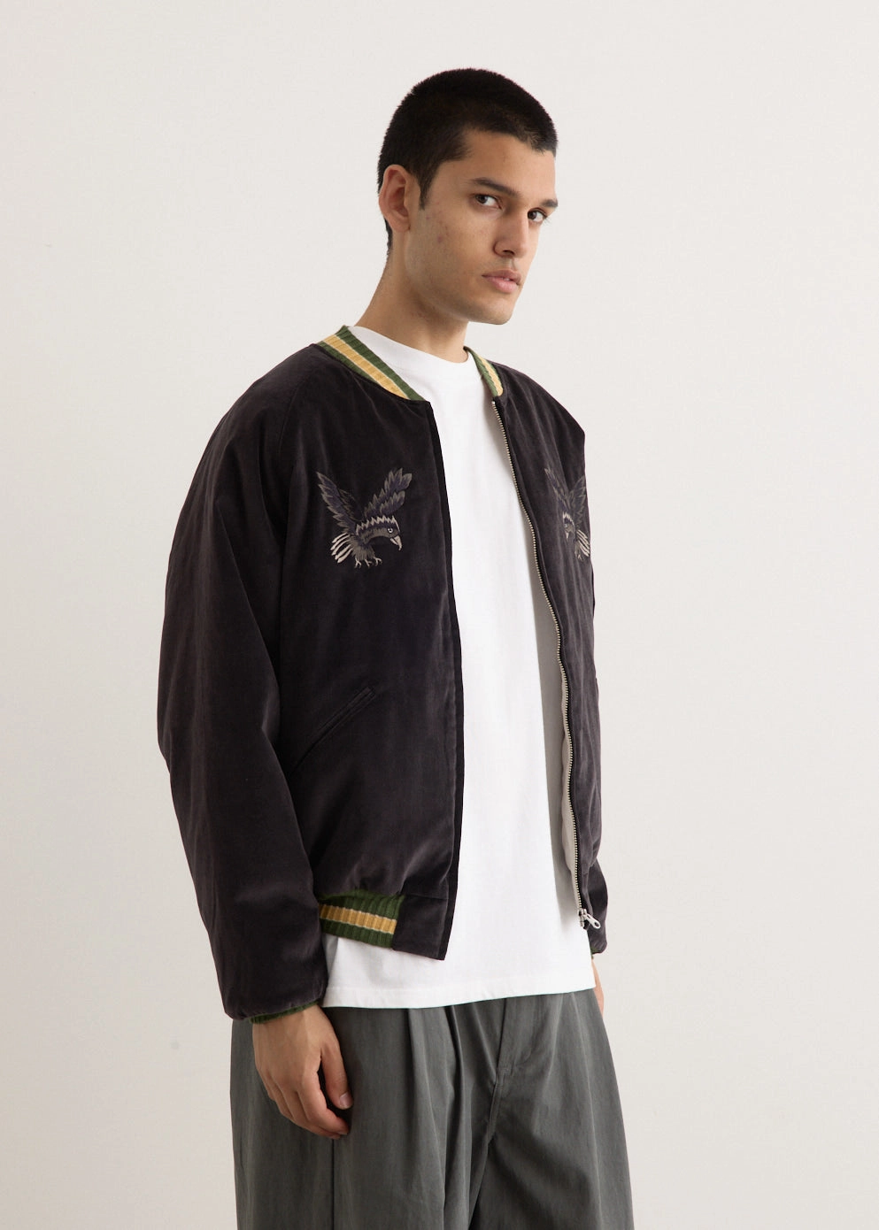 TemperatureRegulating Fabric Velveteen Souvenir Jacket (Raven&Skull)