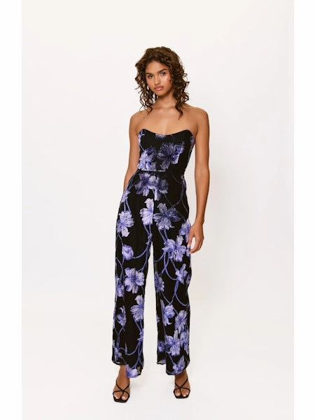 Venina Jumpsuit in Navy Two Tone Vining Buds Elegant Layers Sophisticated Comfort