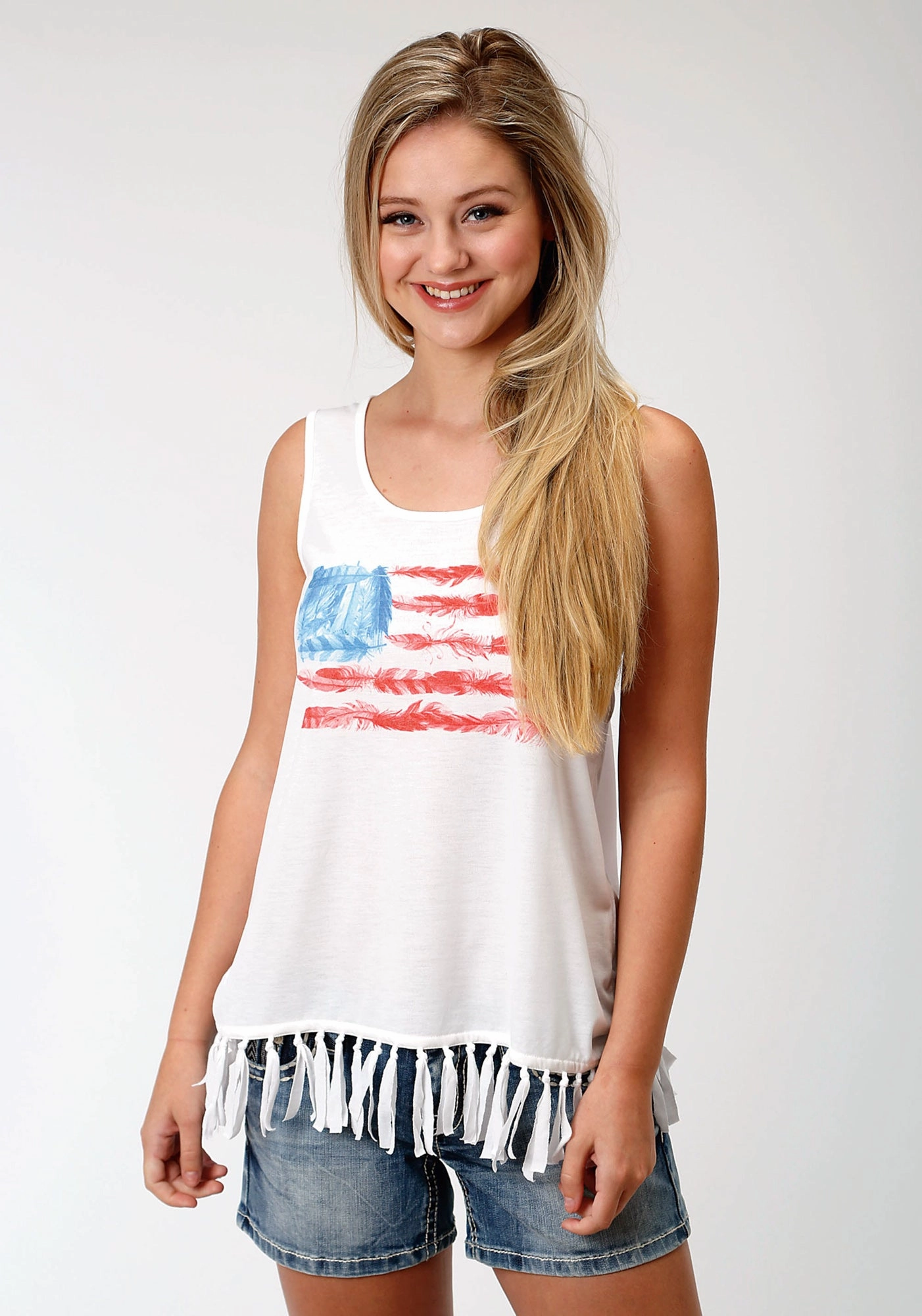 Layering Essential Roper Womens White Cotton Blend Feather Flag Tank Top