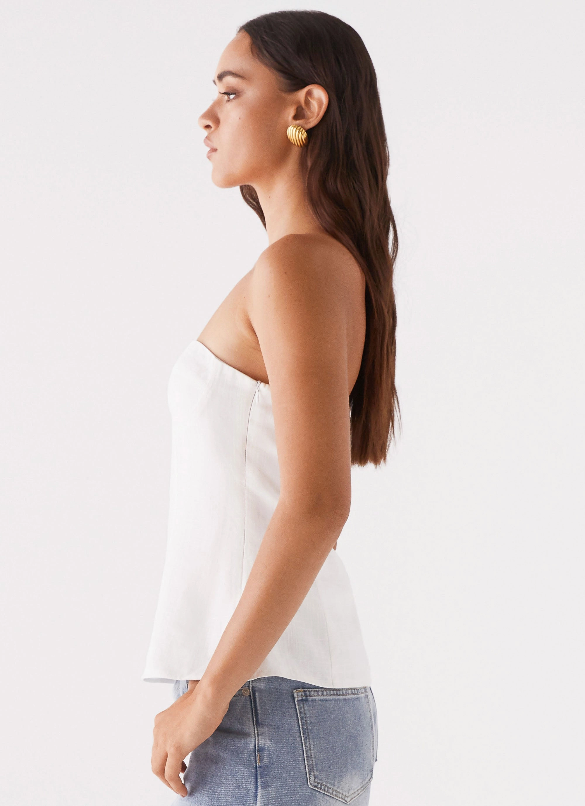 Rennie Linen Bustier Top - White WrinkleFree Finish