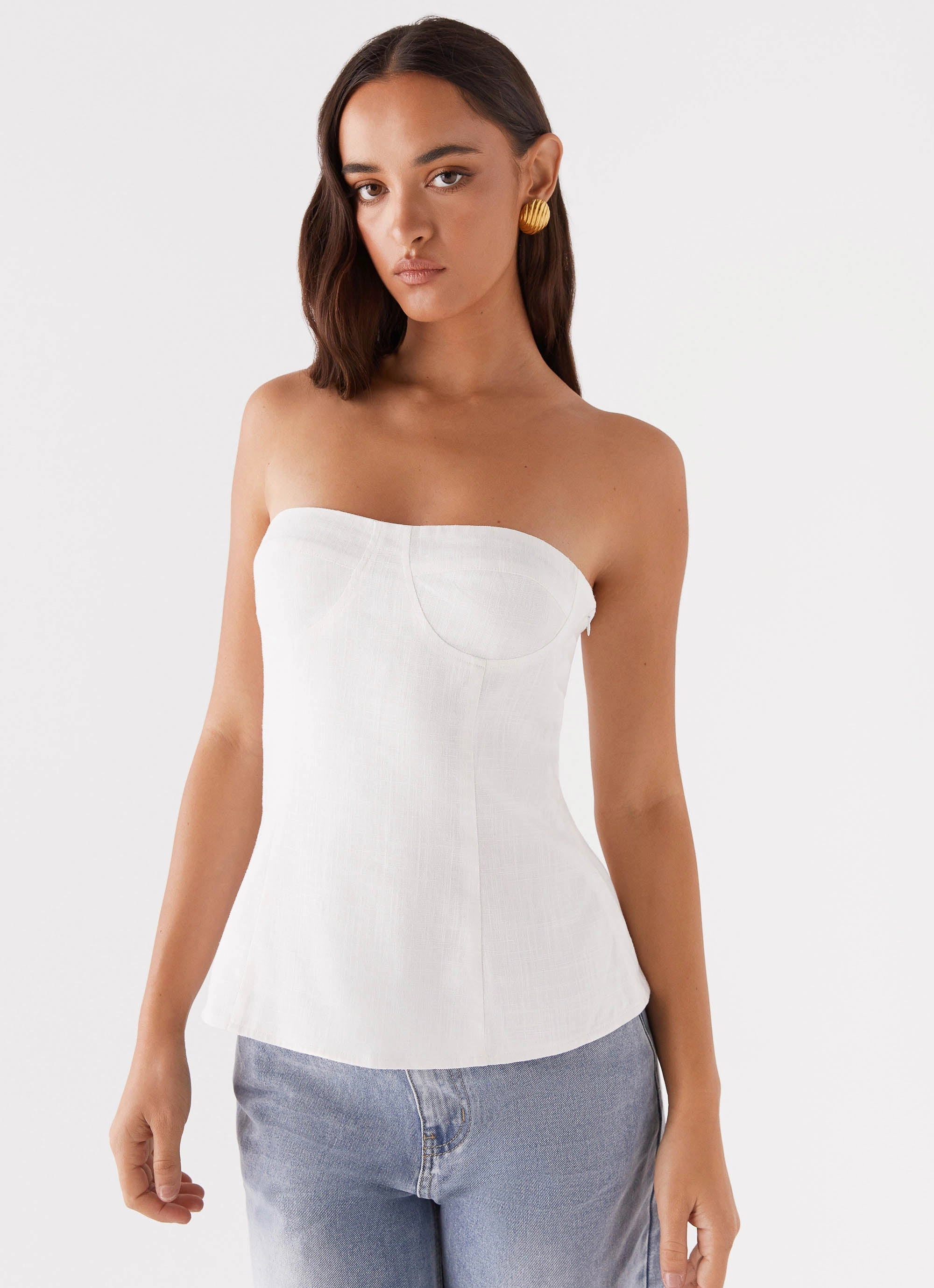 Compression Fit Engineering Everyday Comfort Fit Rennie Linen Bustier Top - White