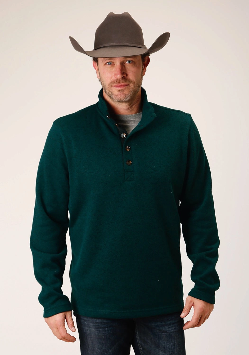 Solid Hue Easy Styling Stetson Mens Bonded Sweater Knit Green 100% Polyester Pullover