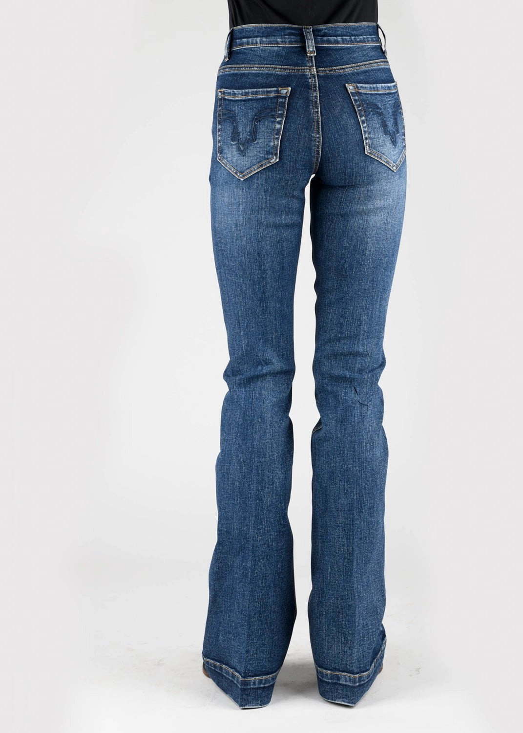 Stetson Womens 921 High Waist Flare Deco Dark Wash Cotton Blend Jeans Shopping Day Street Fashion Textured