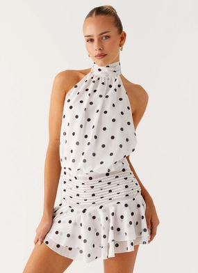 Willow Chiffon Mini Dress - White Polka Dot Photo Light Versatile and Comfortable