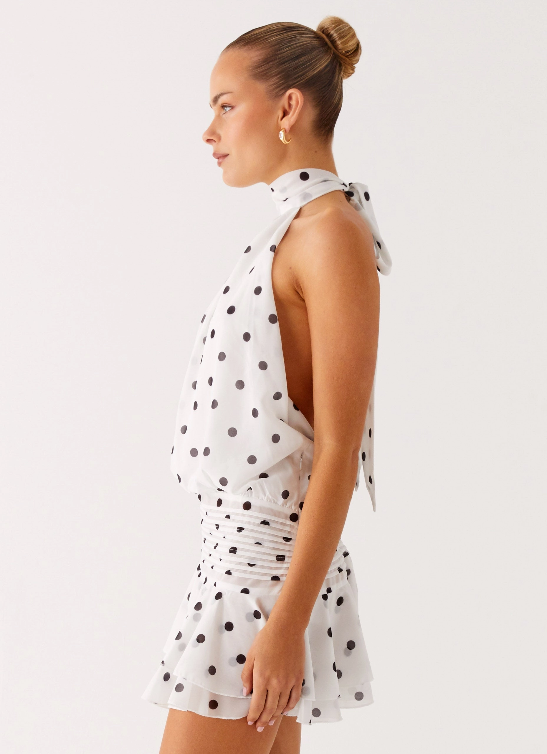 Willow Chiffon Mini Dress - White Polka Dot Urban Look