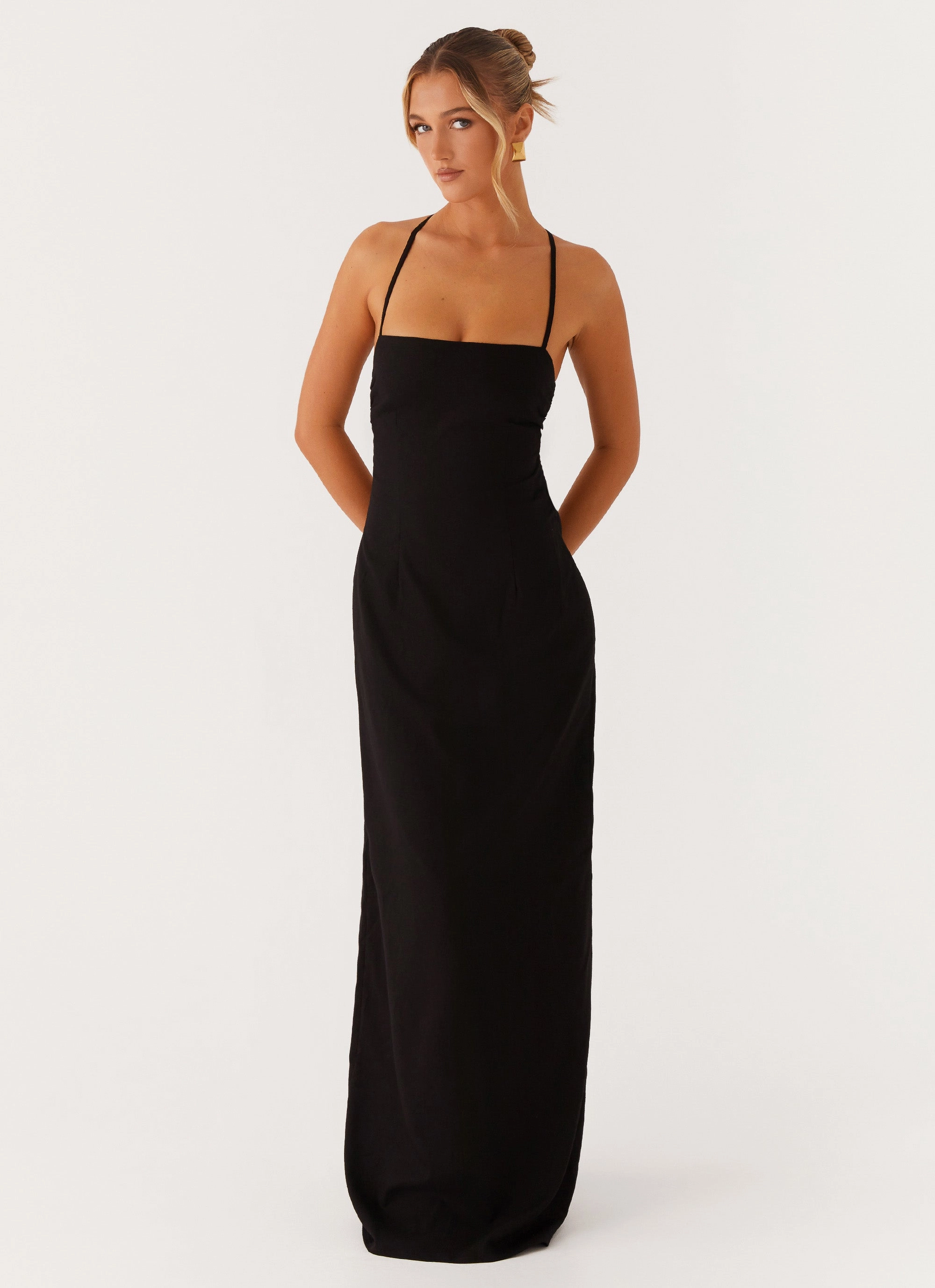 Cora Backless Maxi Dress - Black Modest Cut
