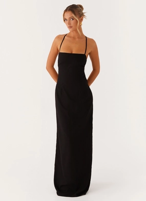 Cora Backless Maxi Dress - Black Modest Cut
