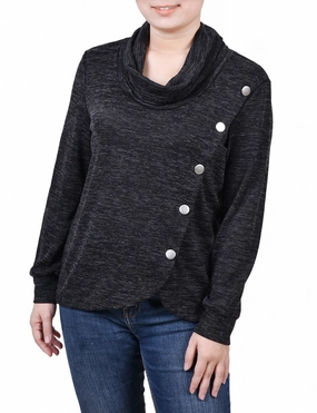 Ventilated Panels gentle touch Long Sleeve Overlapping Cowl Neck Top