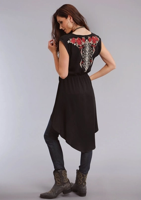 Stetson Womens Rose Cross Front Black 100% Rayon S/L Tank Top Seasonal Fashion