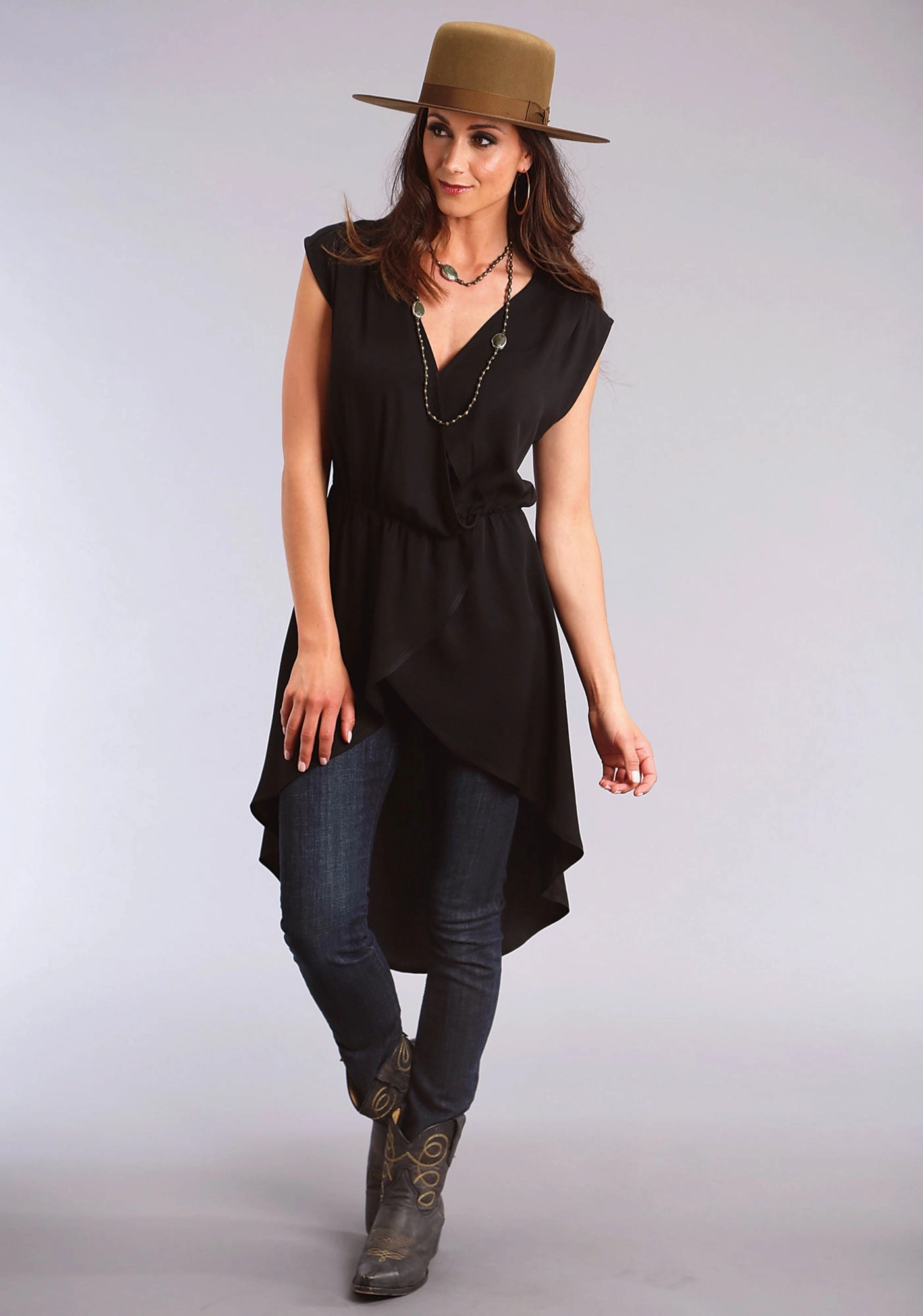 Limited Edition handmade touch Stetson Womens Rose Cross Front Black 100% Rayon S/L Tank Top