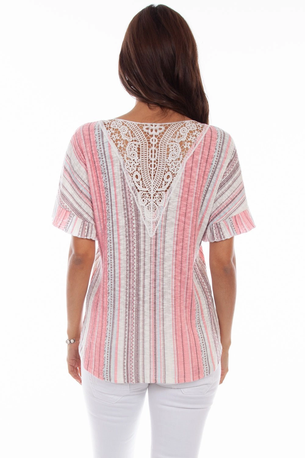 Scully Womens Clay/Coral Cotton Blend Tie Front S/S Blouse Thermal regulation Contrast Stitch