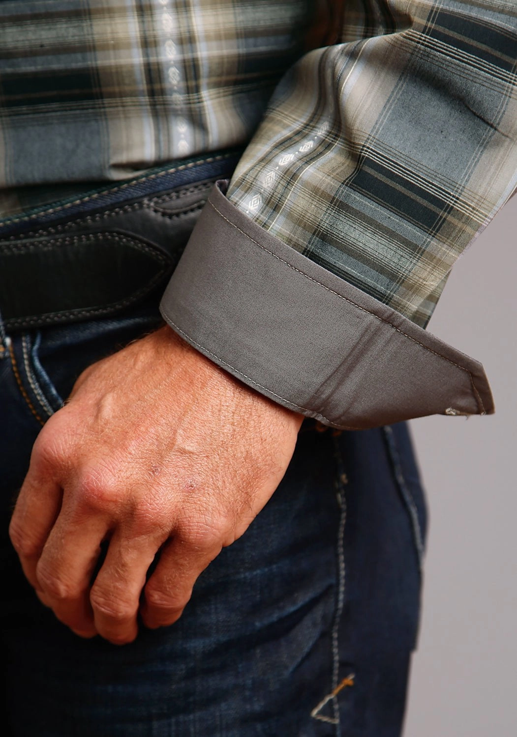 Pastel Shade Brushed Inner Lining Stetson Mens Grey 100% Cotton Granite Dobby BD L/S 1 Pocket Shirt