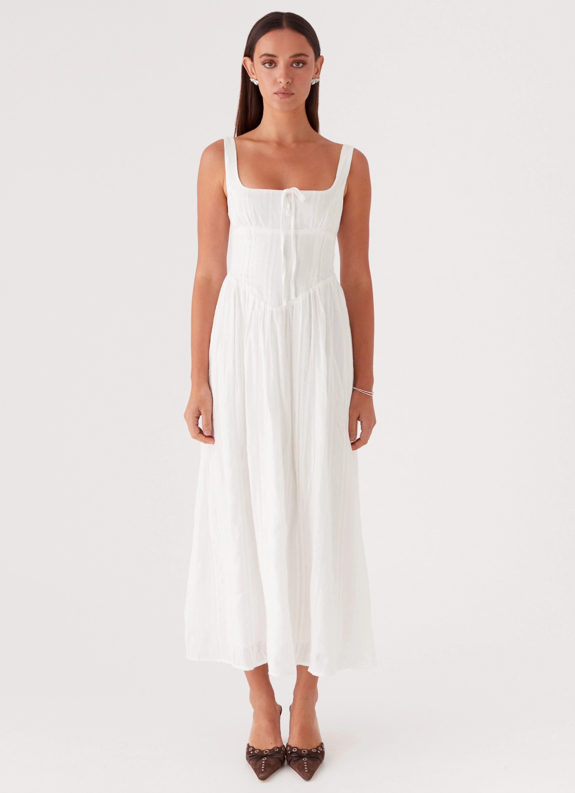 Pascuelle Midi Dress - White Polite Color Soft Layers
