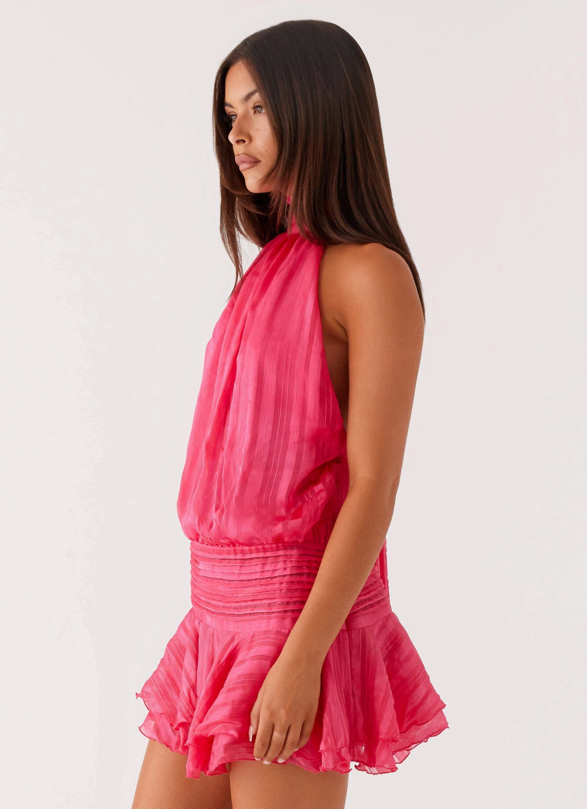 Willow Chiffon Mini Dress - Fuchsia Fashionable Cut Air Comfort