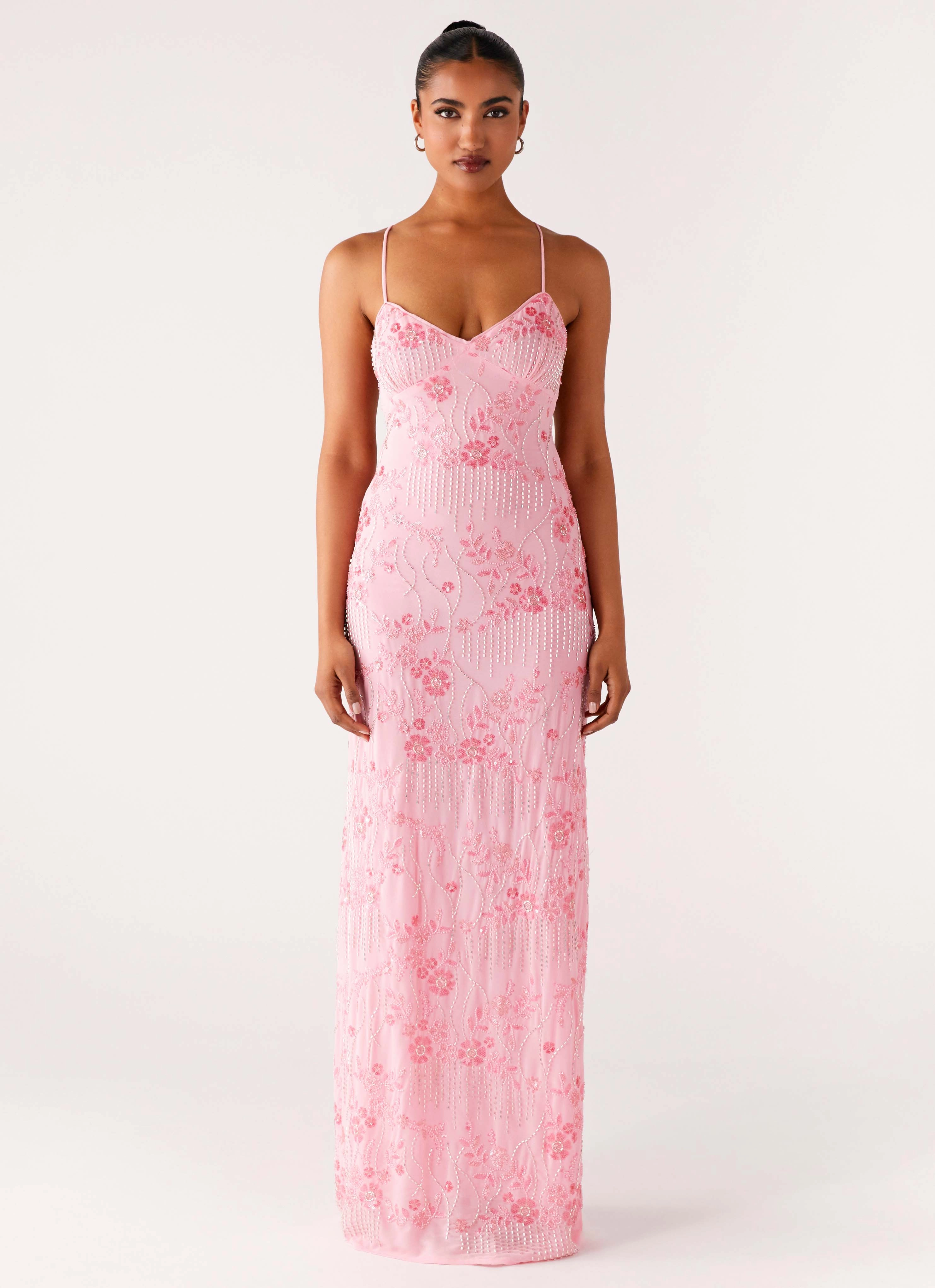 Vietta Sequin Cami Maxi Dress - Pink Boho Mood Cozy Cut
