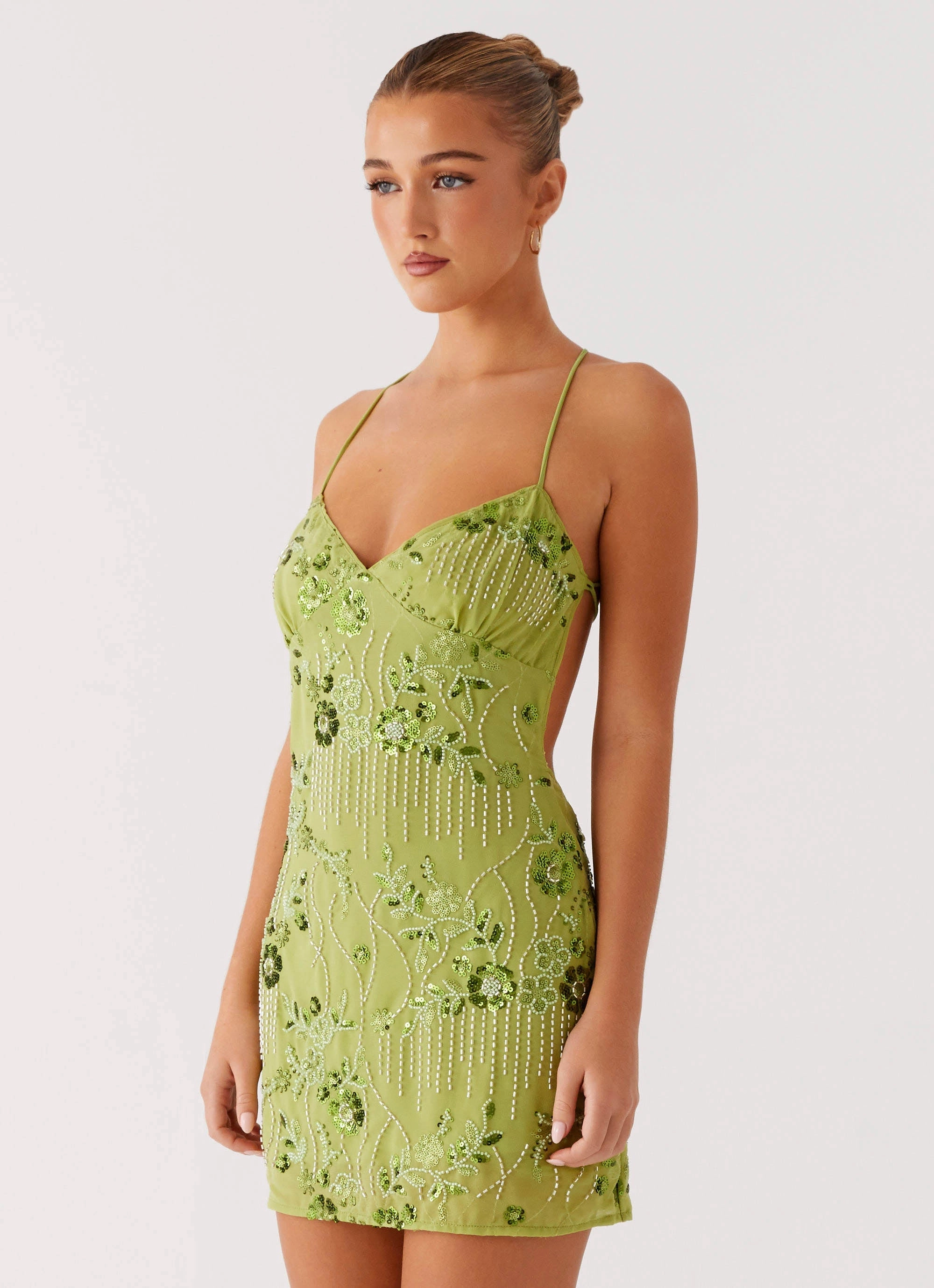 Romance Soul Soft Gradient Vietta Sequin Cami Mini Dress - Lime