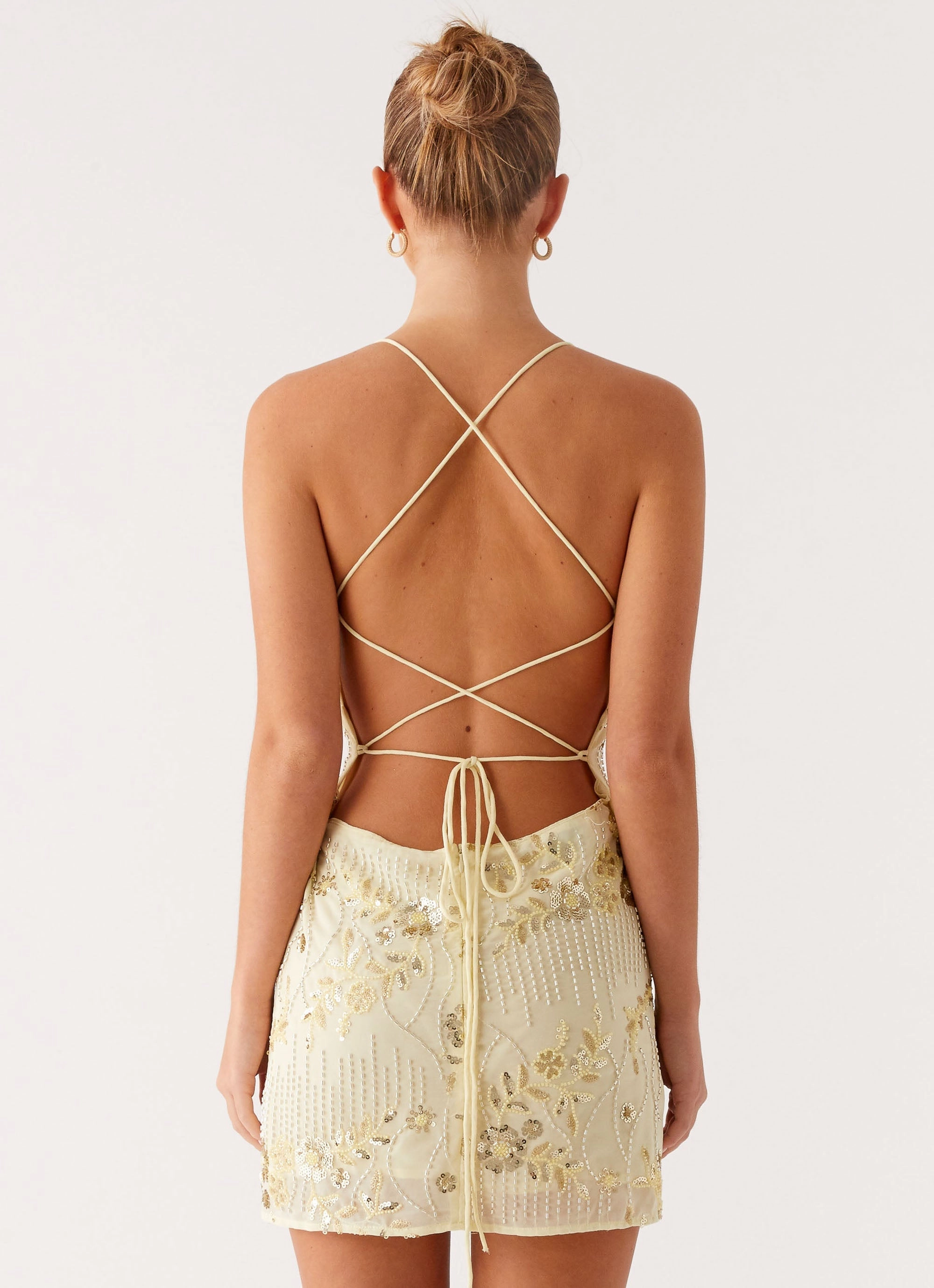 Vietta Sequin Cami Mini Dress - Yellow Breathable-Lining Travel-Essential