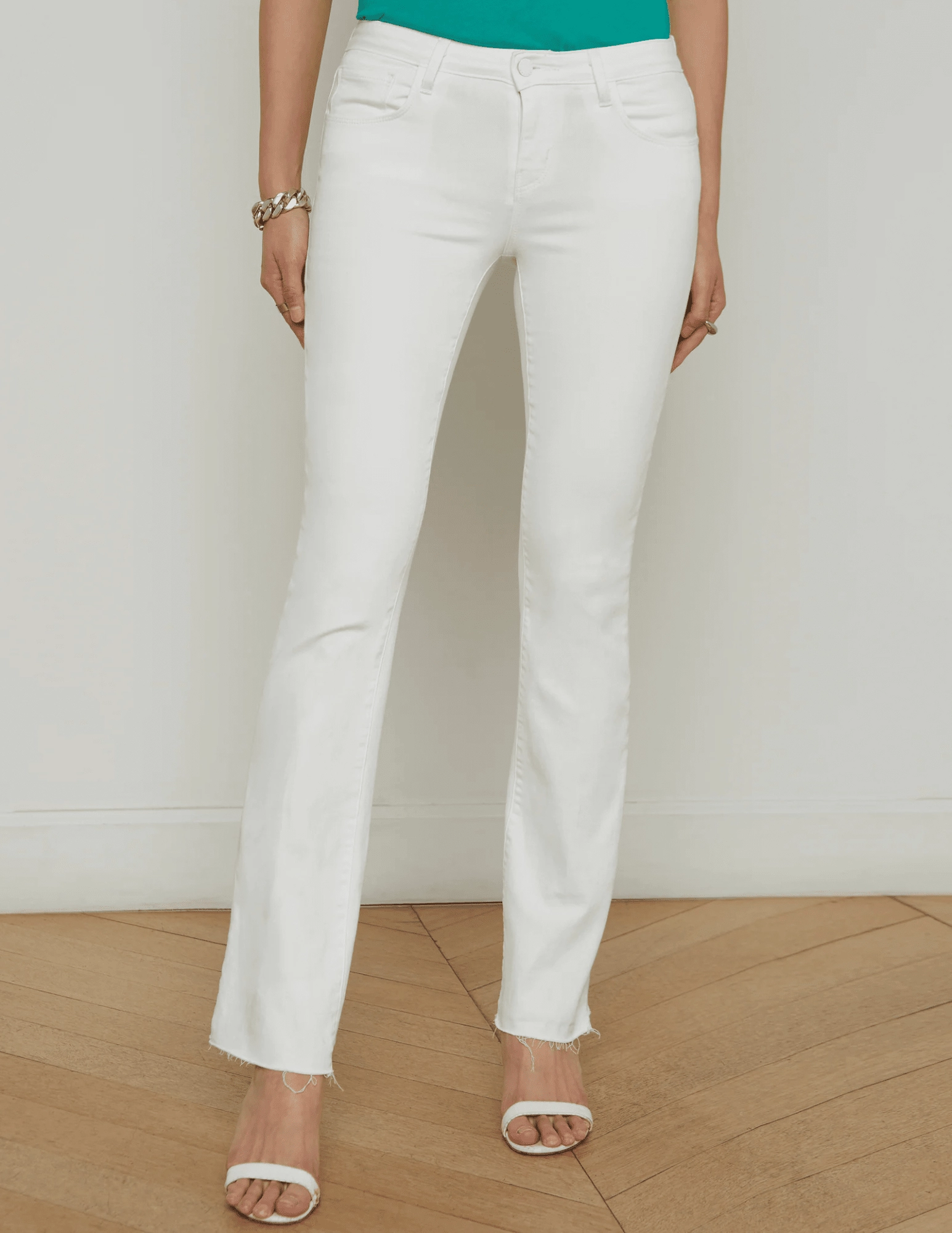 LAGENCE Sneeki Low Rise Straight Leg Jeans in Blanc Quality Basic