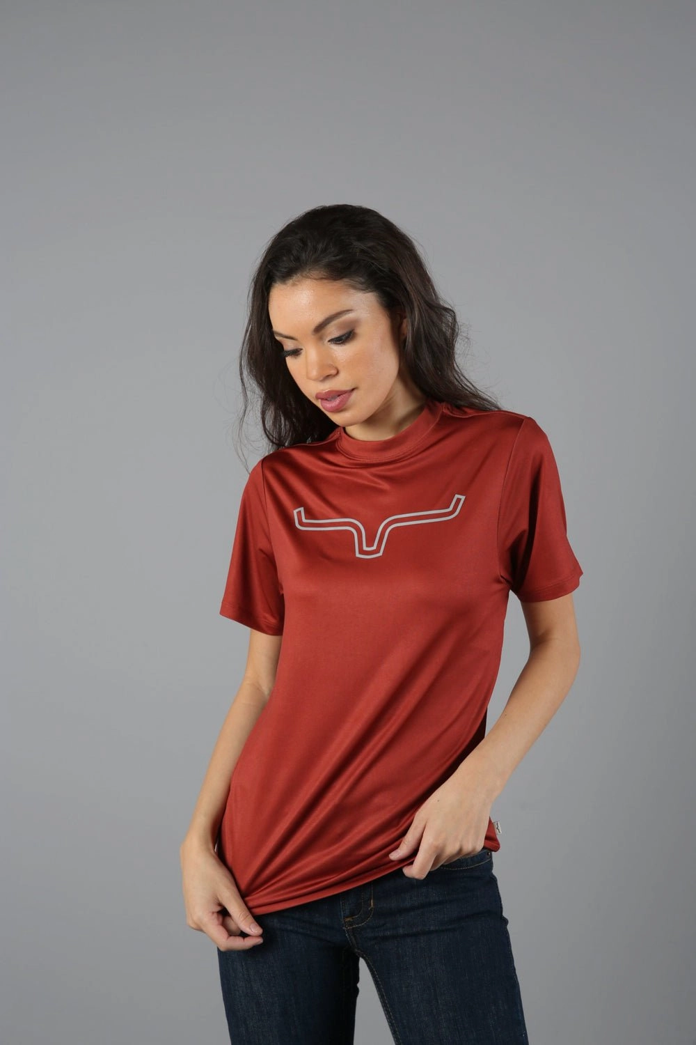 Kimes Ranch Womens Outlier Tech Tee Rust Cotton Blend S/S T-Shirt Corporate Wear Snag Resistant Fabric