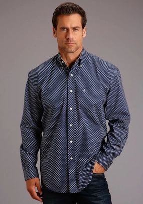 Durable Thread Construction Stetson Mens Blue 100% Cotton Polaris Geo BD L/S 1 Pocket Shirt