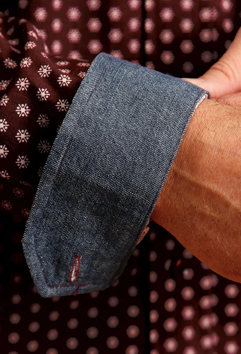 Trendsetting Checkered Style Stetson Mens Geometric Sunburst Wine 100% Cotton L/S Shirt